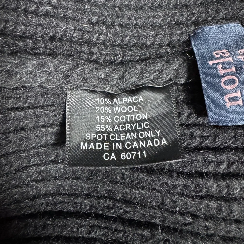 Women's Norla‎ Canada Black Alpaca Wool Blend Ribbed Faux Fur Pom Beanie Hat